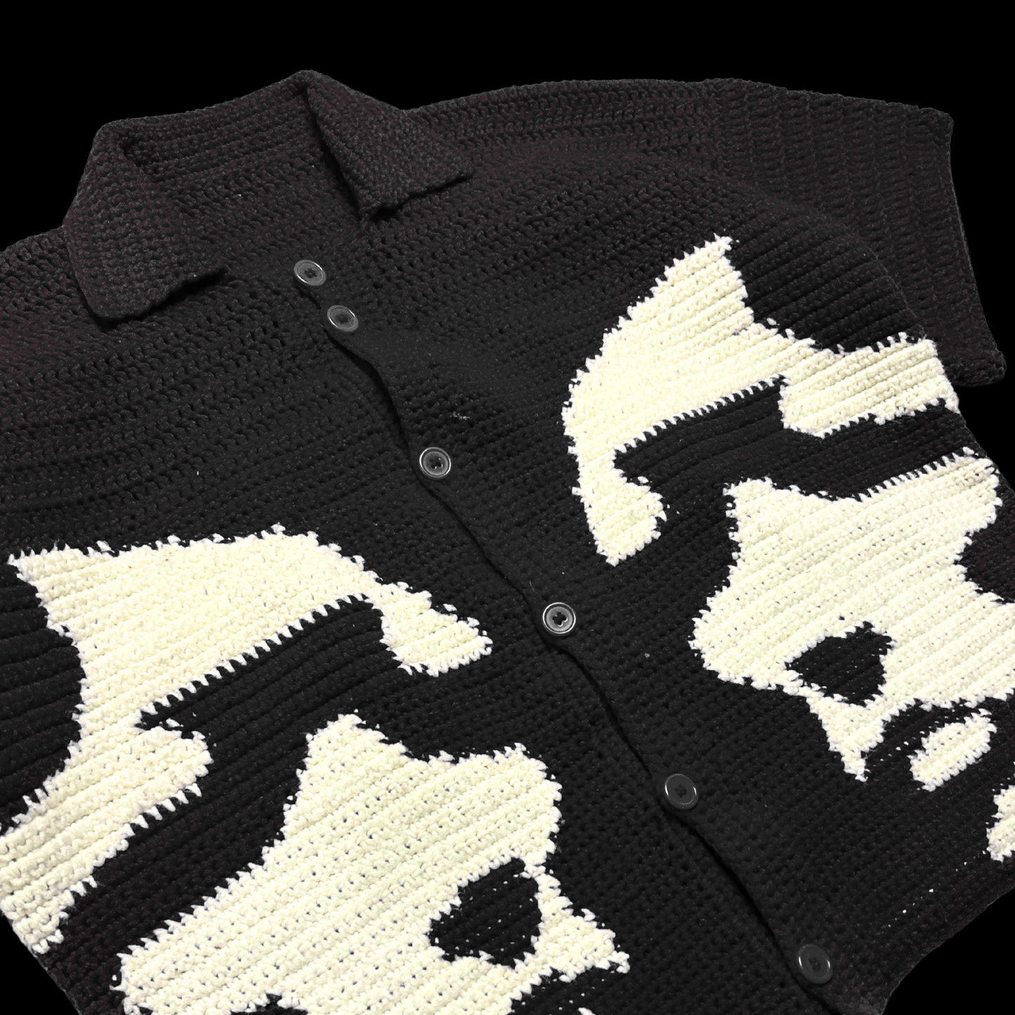 Dos Mil Black Crocheted Polo