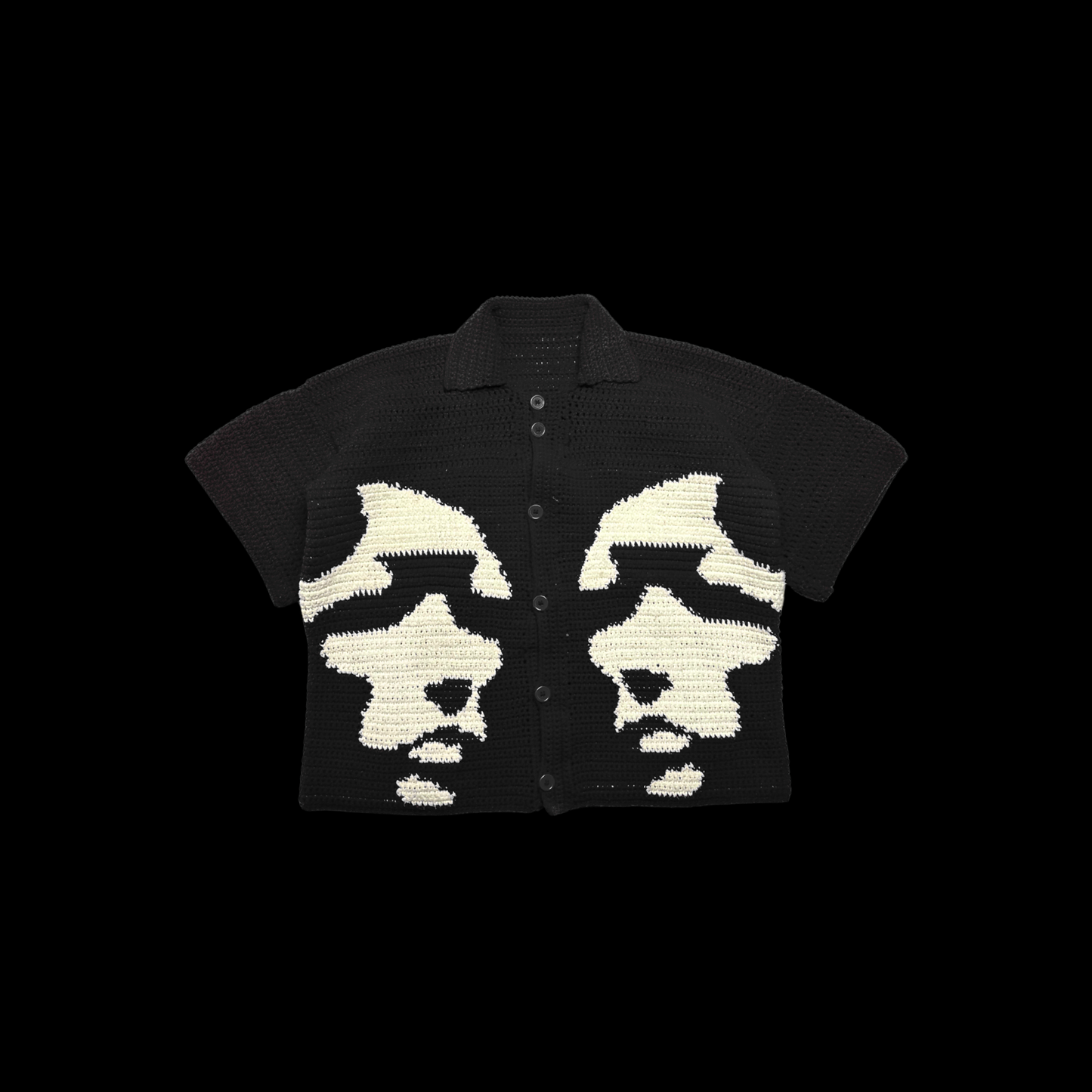 Dos Mil Black Crocheted Polo