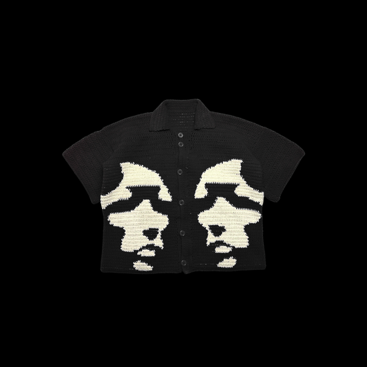 Dos Mil Black Crocheted Polo